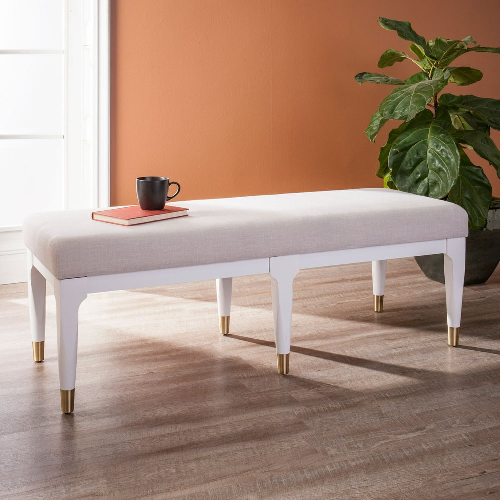 Heterias Upholstered Bench, Midcentury Modern, White