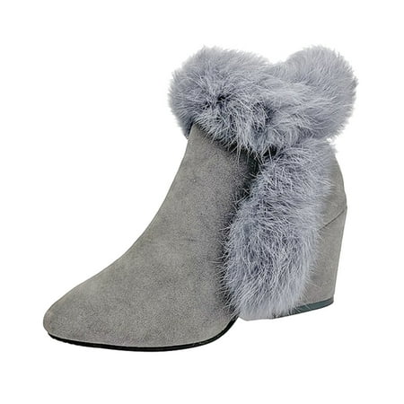 

HGWXX7 Furry Suede High Fashion Thick Boots Ankle Heel Women s Zipper Heel women s boots Fall Shoes