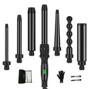 PARWIN PRO BEAUTY 7 in 1 Curling Iron Wand Set,Dual Voltage Curling Wand with 7 Interchangeable Diamond Ceramic Hair Curler Wands with LCD Temperature Control Auto Shut Off Black
