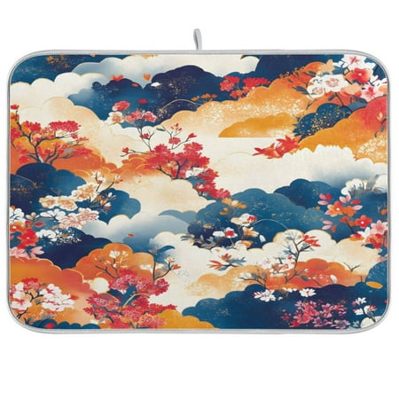 

joogoo Flower Retro Bohemia Pattern Dish Drying Mat Kitchen Counter Absorbent Drying Pad 16x18 in Drainer Rack