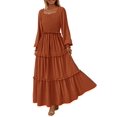 thumbnail image 1 of Vestido PRETTYGARDEN de Manga Larga con Fruncido y Escote Cuadrado Marrón Talla M, 1 of 8