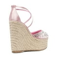 thumbnail image 4 of XYD Women Espadrilles Wedge Sandals Woven Straw Peep Toe Rhinestones Platform Heels Slender Crossover Straps Glamour Party Shoes Size 5 Pink, 4 of 4