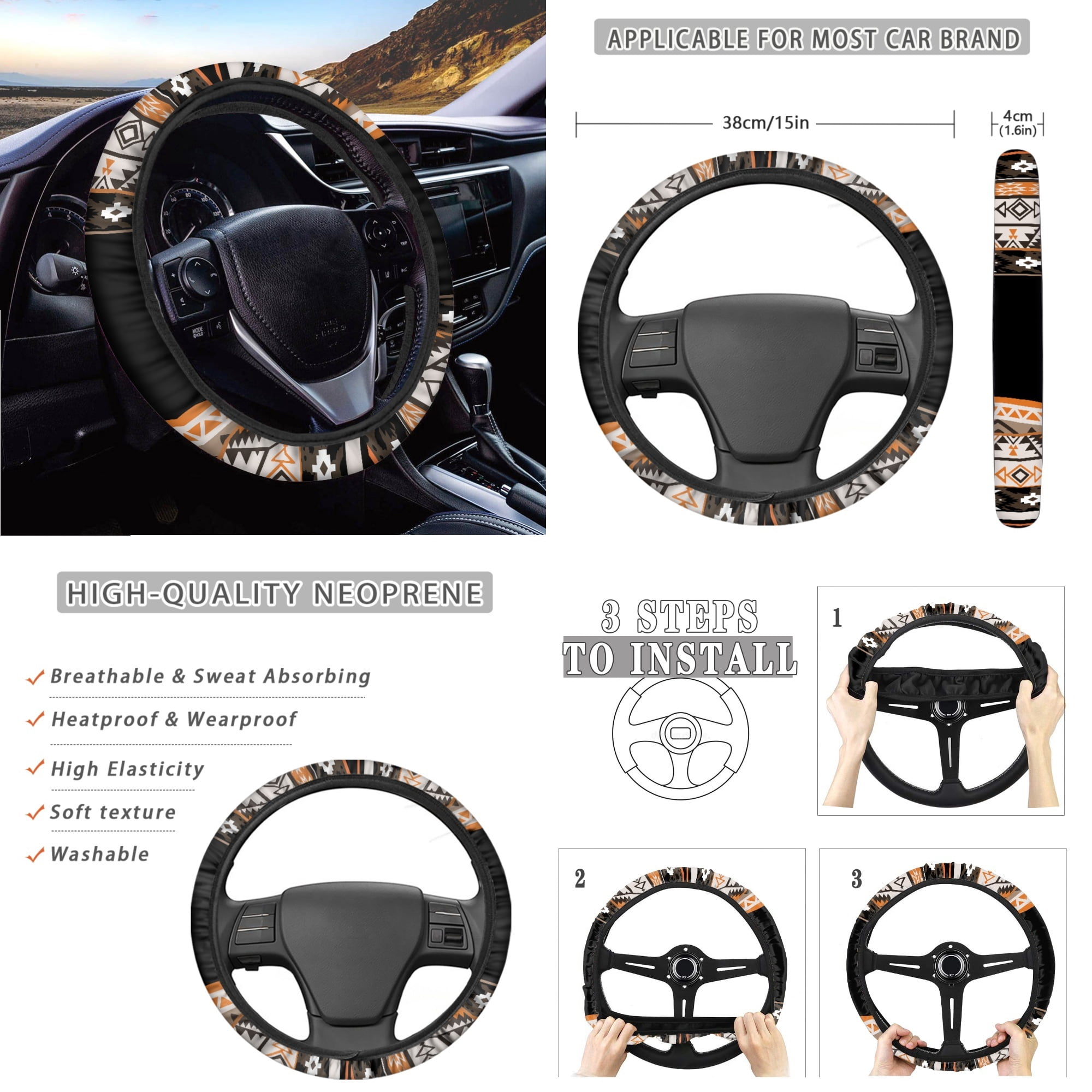 Jeiento Aztec Car Seat Cover Full Sets Steering Wheel Cover Car Trash Bin Seat Belt Pad Coasters Armrest Cover Handbrake Cover Dachshund Rearview Mirror Cover, Pack of 14 Auto Accessory