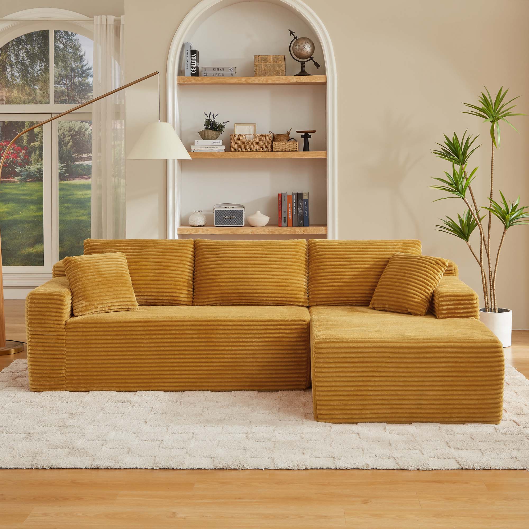 Miniyam L-Shaped Cloud Sectional Sofa with Deep Seat, Modular Couches Sleeper for Living Room, Bedroom, Apartment (Yellow, Right Facing Chaise)