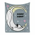 thumbnail image 1 of Childish Soft Flannel Fleece Throw Blanket, Meow Crescent Moon Shaped Sleeping Kitten Dreaming Stars Themed, Cozy Plush for Indoor and Outdoor Use, 50" x 70", Blue Grey Cream and White, by Ambesonne, 1 of 5