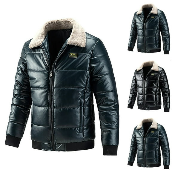 Wavsuf Winter Leather Jacket Mens Jackets Heavyweight for Men Coat Blue Size 2XL