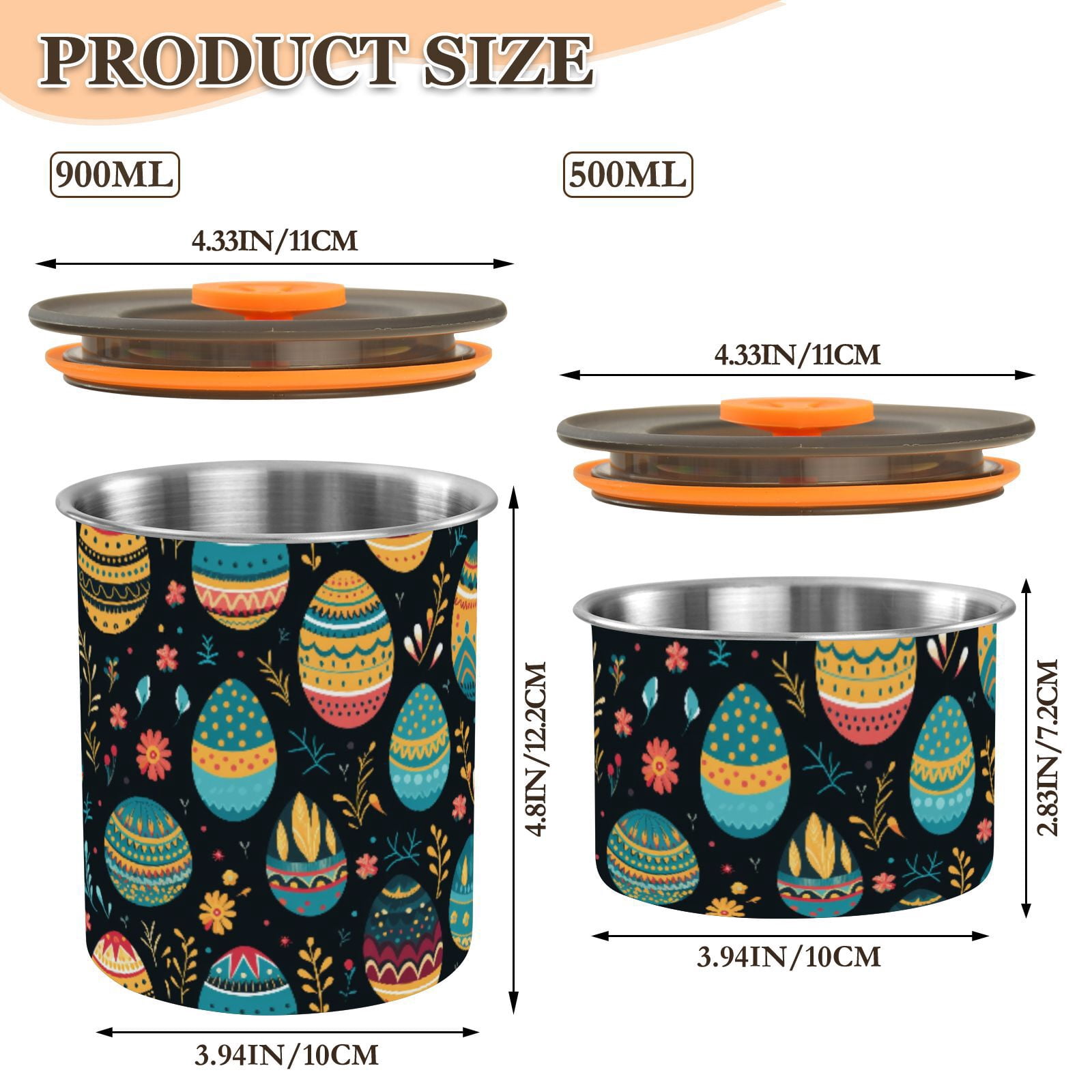 Easter Eggs Boho Airtight Coffee Bean Canister 30oz Food Storage Containers with Lids For Gournd, Tea, Sugar, Flour, Rice, Cereal, Candy Cookie Jar