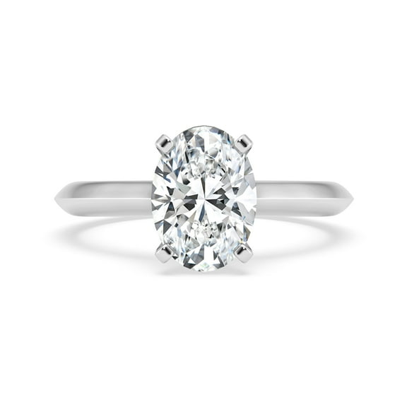 Spot Jewelry 2 Ct Oval Cut Moissanite Ring - Hidden Halo Solitaire Design - 14K White Gold Plated Engagement Wedding Jewelry for Women - Sparkling Diamond Ring for Her