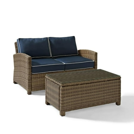 Crosley Furniture Bradenton 2 Piece Fabric Patio Sofa Set in Brown and Navy