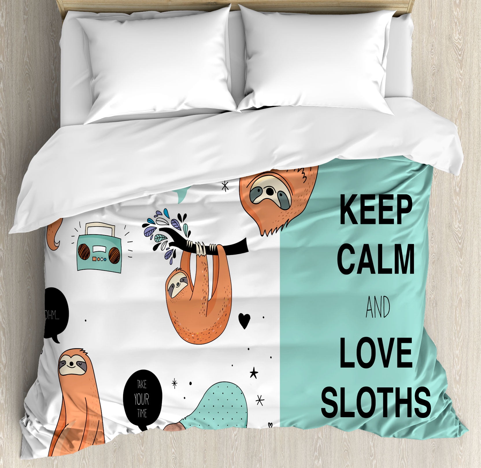 Queen Size Multicolor Sloth Cartoon Duvet Cover Set