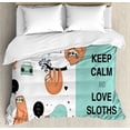 thumbnail image 1 of Animal Decor Queen Size Duvet Cover Set, Lazy Sleepy Bear Tribe of Australian Sloths with 'Keep Calm' Quote Cartoon, Decorative 3 Piece Bedding Set with 2 Pillow Shams, Multicolor, by Ambesonne, 1 of 3