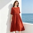 thumbnail image 6 of Quixlent Summer Dress for Women Plus Size Boho Short Sleeve Crew Neck Loose Long Dress Casual Flowy Beach A-line Dress, 6 of 8