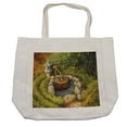 thumbnail image 1 of Peace Garden Shopping Bag, Tranquil Nature Scenery with a Stone Lantern and Water Basin Early Autumn Season, Eco-Friendly Reusable Bag for Groceries Beach and More, 15.5" X 14.5", Cream, by Ambesonne, 1 of 2