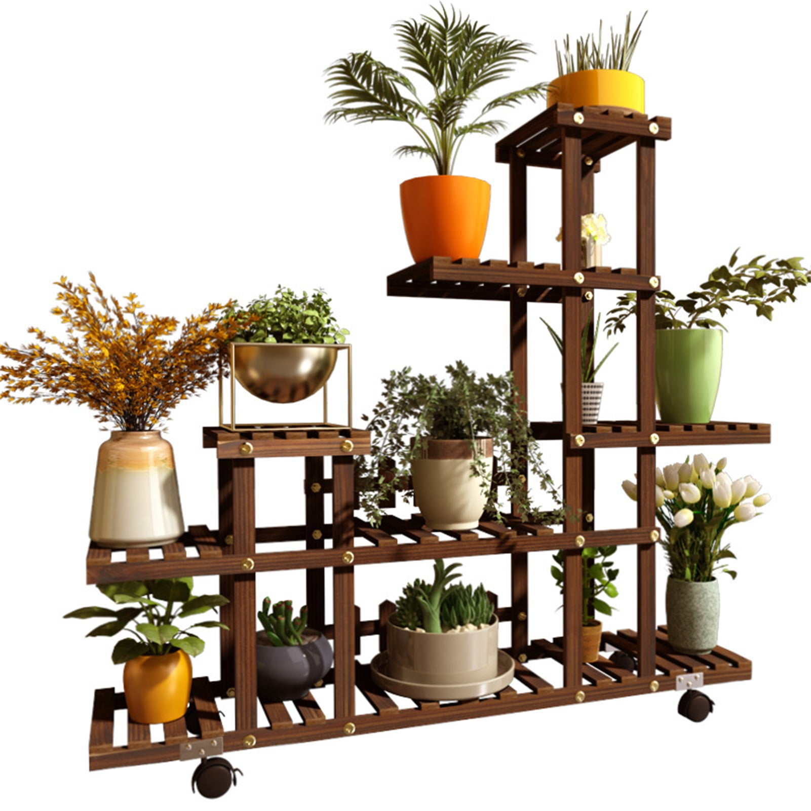Étagère Plantes 3 Niveaux Bois Sapin - Support Fleurs Intérieur Extérieur Balcon Jardin