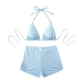 thumbnail image 2 of Two Piece Swimsuit for Women, 2 Piece Bathing Suits for Women, Bathing Suit for Women 2 Piece, Women's Gingham Plaid Swimsuits Bow Triangle Halter Shorts Bottoms Bikini Sets Bathing Suit, Blue L, 2 of 8