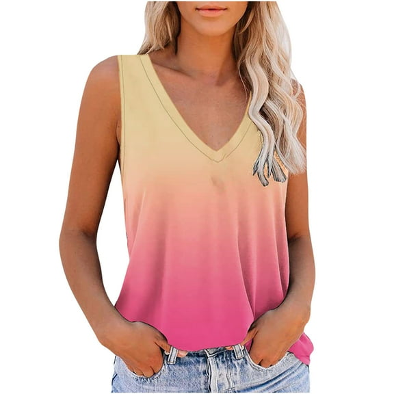 asdoklhq Juniors Plus Tops & T-Shirts,Women's Sleeveless V-Neck Tank Tops Summer Casual Shirts Tops
