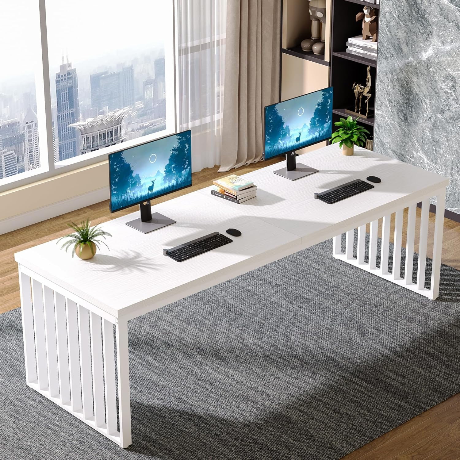 Tribesigns 78.74" Extra Long Computer Desk 2 Person Desk, Double Long Desk with Heavy Duty Metal Frame for Home Office, White