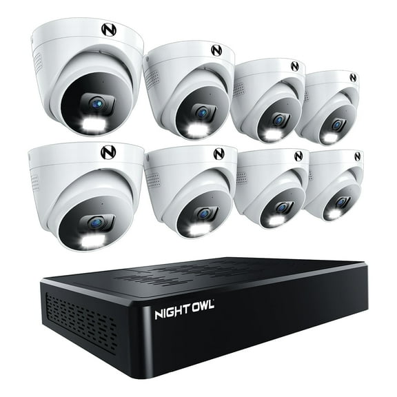 Night Owl Power over Ethernet 12 Channel NVR Security System with 2TB Hard Drive and 8 Wired IP 6K Deterrence Dome Cameras