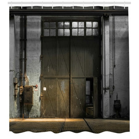 Industrial Decor Shower Curtain Set, Enter Of An Old Factory Building From 50S With Broken Rusty Door Empty Storage Photo, Bathroom Accessories, 69W X 70L Inches, By (Best Way To Store Old Photos)