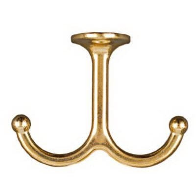 

National Mfg Wall Hook for Clothes Under-Shelf Double Prong Bright Brass 2-Pk. 1 Pack