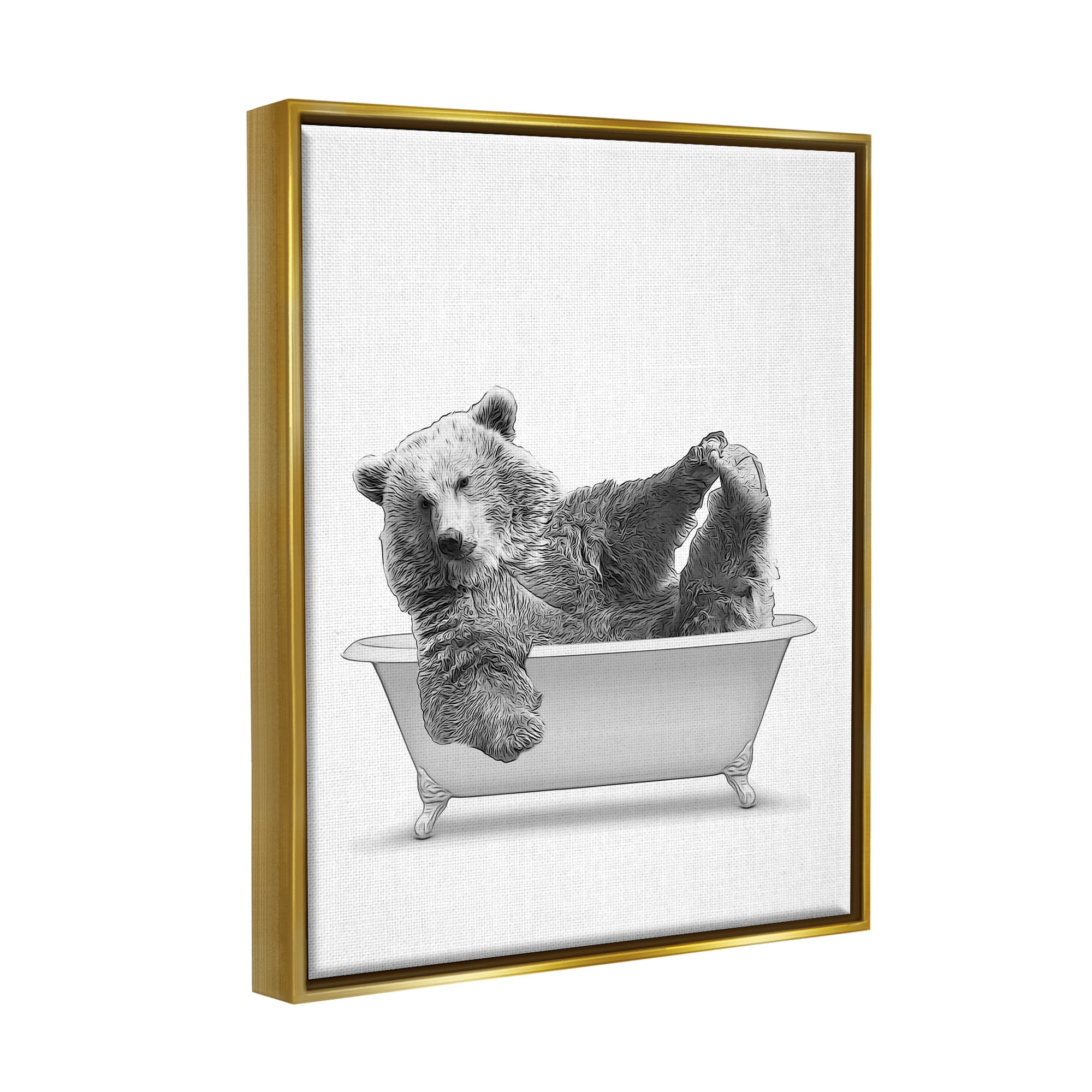 Stupell Industries Bear Playing In Bath Wildlife Animals & Insects Painting Gold Floater Framed Art Print Wall Art