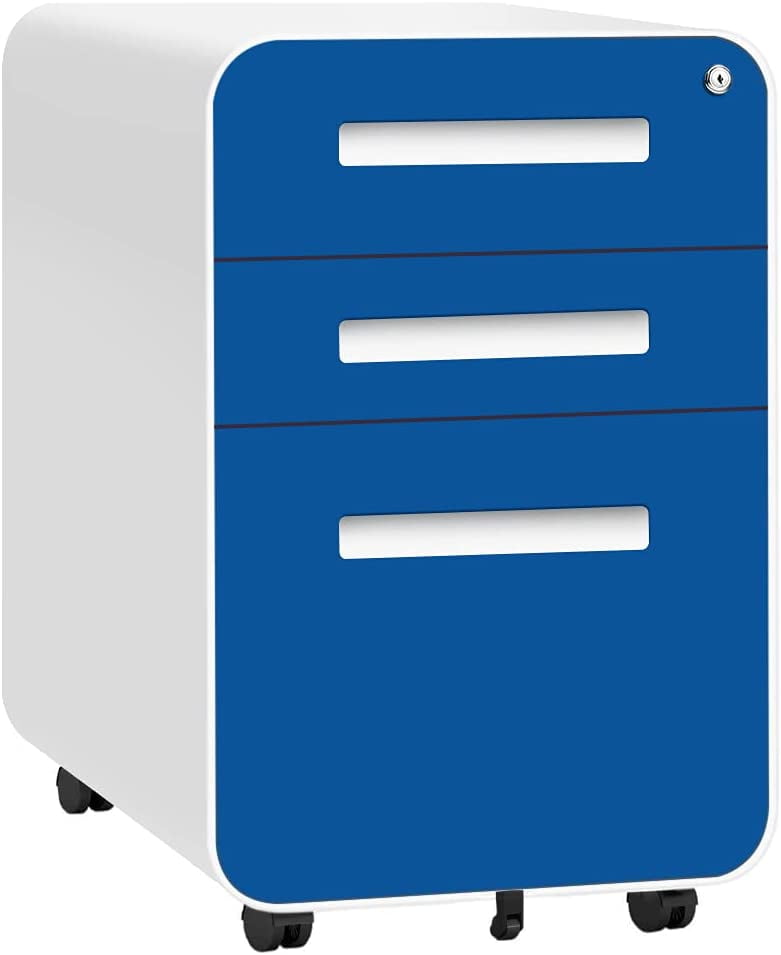 White & Orange Cabinet DEVAISE 3-Drawer Metal Mobile File Cabinet with Lock Keys 