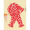 thumbnail image 4 of Elippeo Kids Girls Valentine Pajamas Sets 12M 18M 24M 3Y 4Y 5Y 6Y Heart Print Ruffled Button Long Sleeves Shirt and Elastic Flared Pants Loungewear, 4 of 10