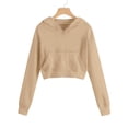 thumbnail image 2 of Ticikt Girls Cropped Hooded Sweatshirt, Solid Color Long Sleeve Pullover Sports Top with Front Pocket for Kids,Khaki, 2 of 4