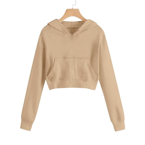 Hoodie Tween Khaki Cropped Hoodies Casual Long Sleeve Sweatshirts Fall Clothes Tween Girls Clothes 11-12 Years