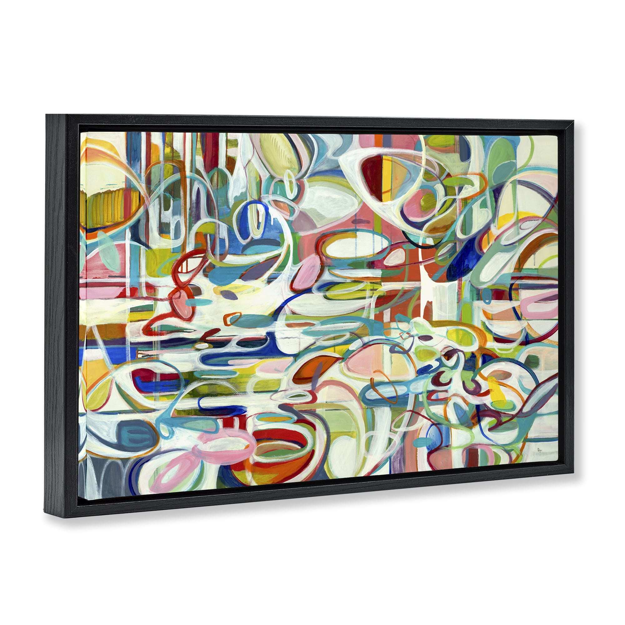Stupell Industries Round Geometric Pattern Abstract Painting Black Floater Framed Canvas Art Print Wall Art, 25 x 17