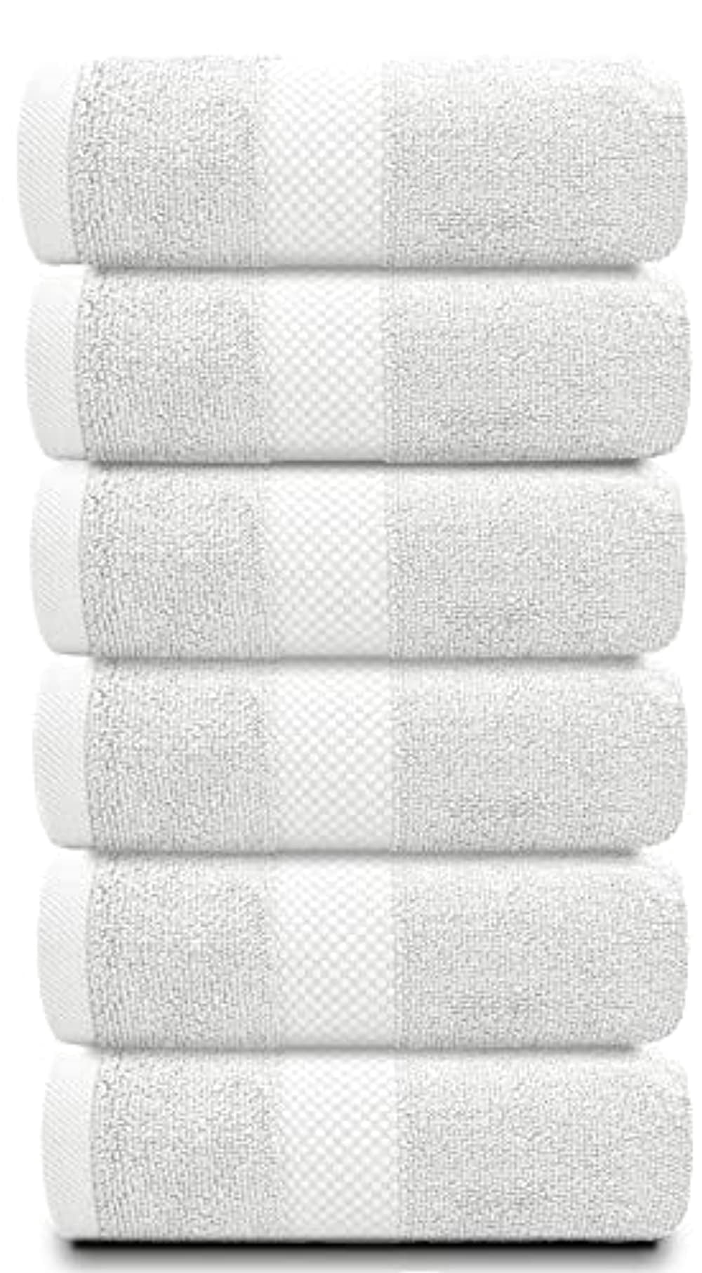 White Classic Hotel Collection Luxury Soft Cotton Hand Towels, Silver, 16 x 30, 6 Pack