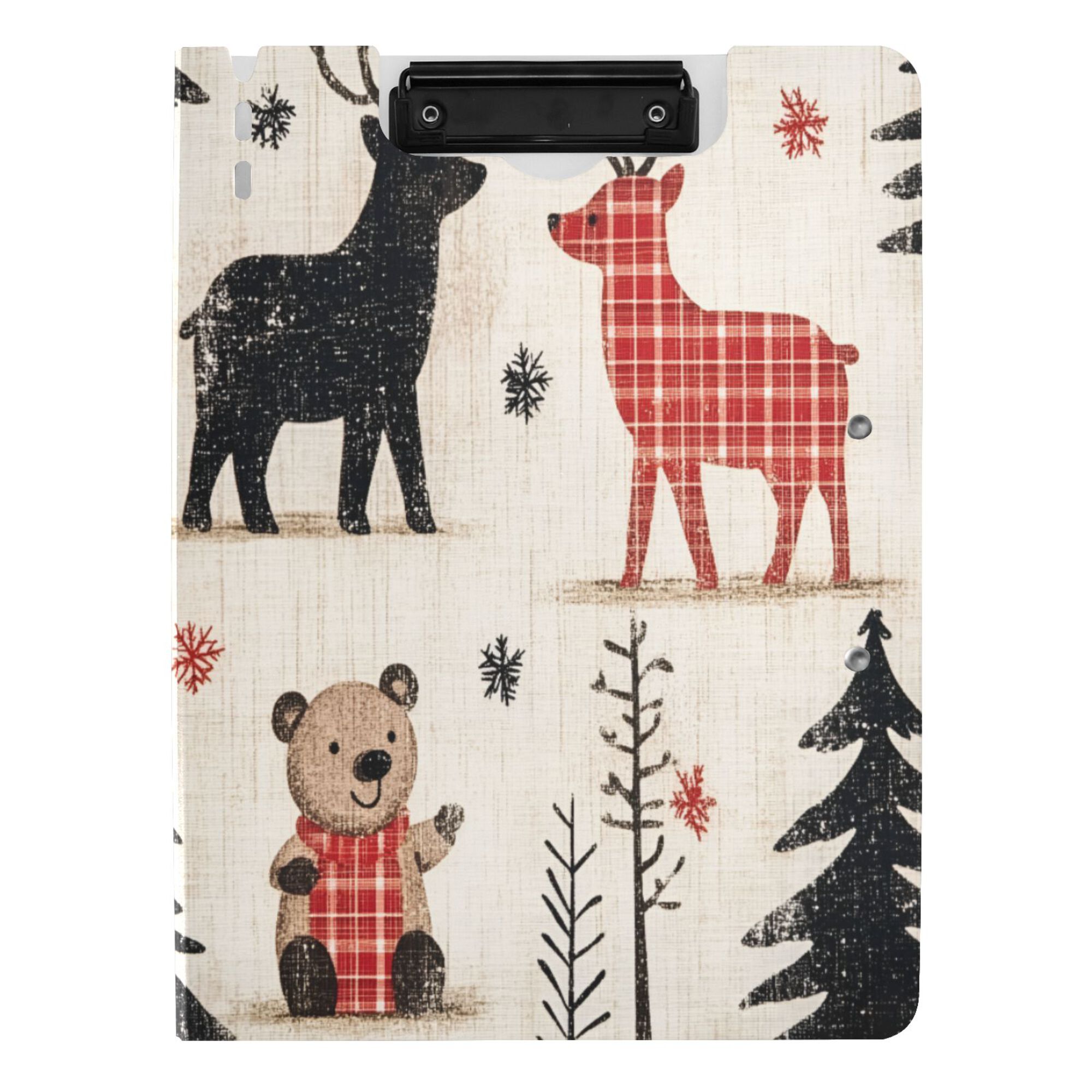 FORMRS A4 Clipboard Folder with Pen Holder Horizontal Foldable School Office Binder, Retro Christmas Forest