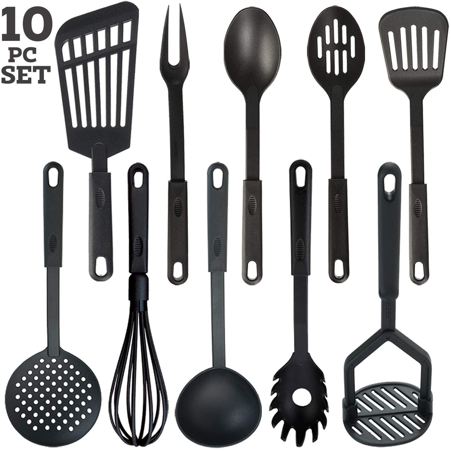 Spoon Ladle Masher Skimmer Turner Plastic Black Chef Aid Kitchen Utensils 