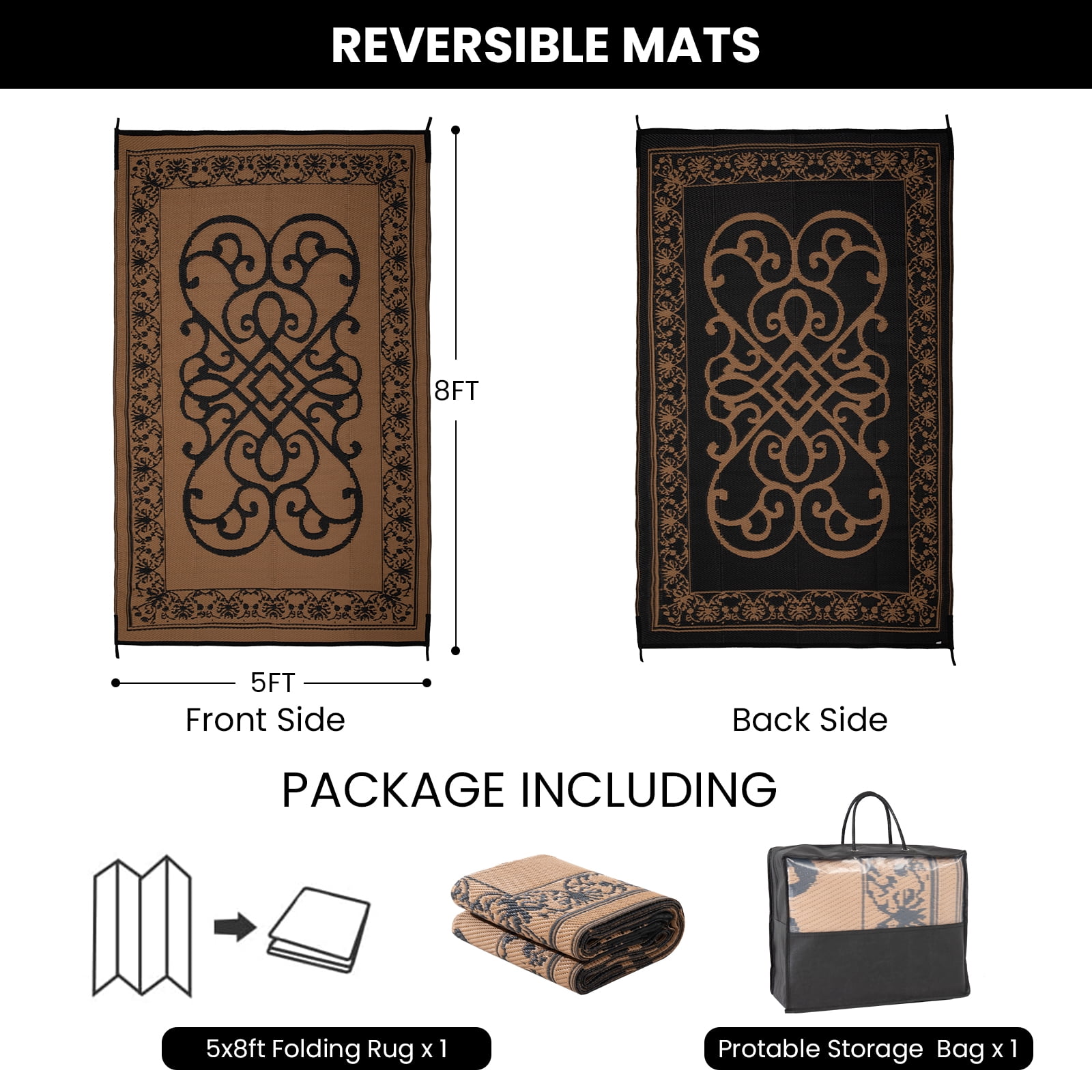 STRICKLANDHOME Outdoor Rug 5 x 8 ft, Reversible Plastic Straw Rug for Patio, Waterproof Large Outdoor Carpet