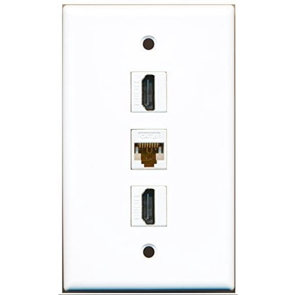 RiteAV - 2 Port HDMI and 1 Port Cat6 Ethernet White Wall Plate