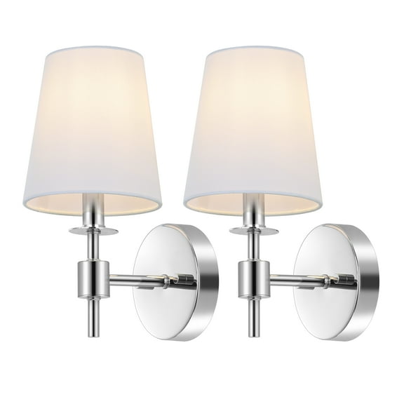 SAFAVIEH Dalany LED Chrome Iron Wall Sconce with White Cotton Shade, Set of 2