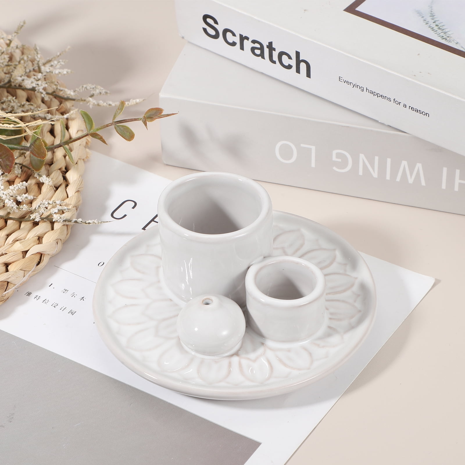 Uxcell Modern Incense Burner, 4 in 1 Ceramic Holder for Meditation, White