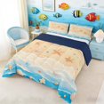 thumbnail image 3 of Manfei Cartoon Beach Seashell Starfish Full Size Comforter Sets for Kids Boys and Girls, Nautical Marine Print Bedding Sets, Navy Reversible 3-Piece, 1 Comforter and 2 Pillowcases, 3 of 6