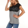 thumbnail image 4 of Pompotops T-shirt Décontracté pour Femmes Col Rond Uni Patchwork en Dentelle Manches Courtes Pull Blouse Tops, 4 of 5