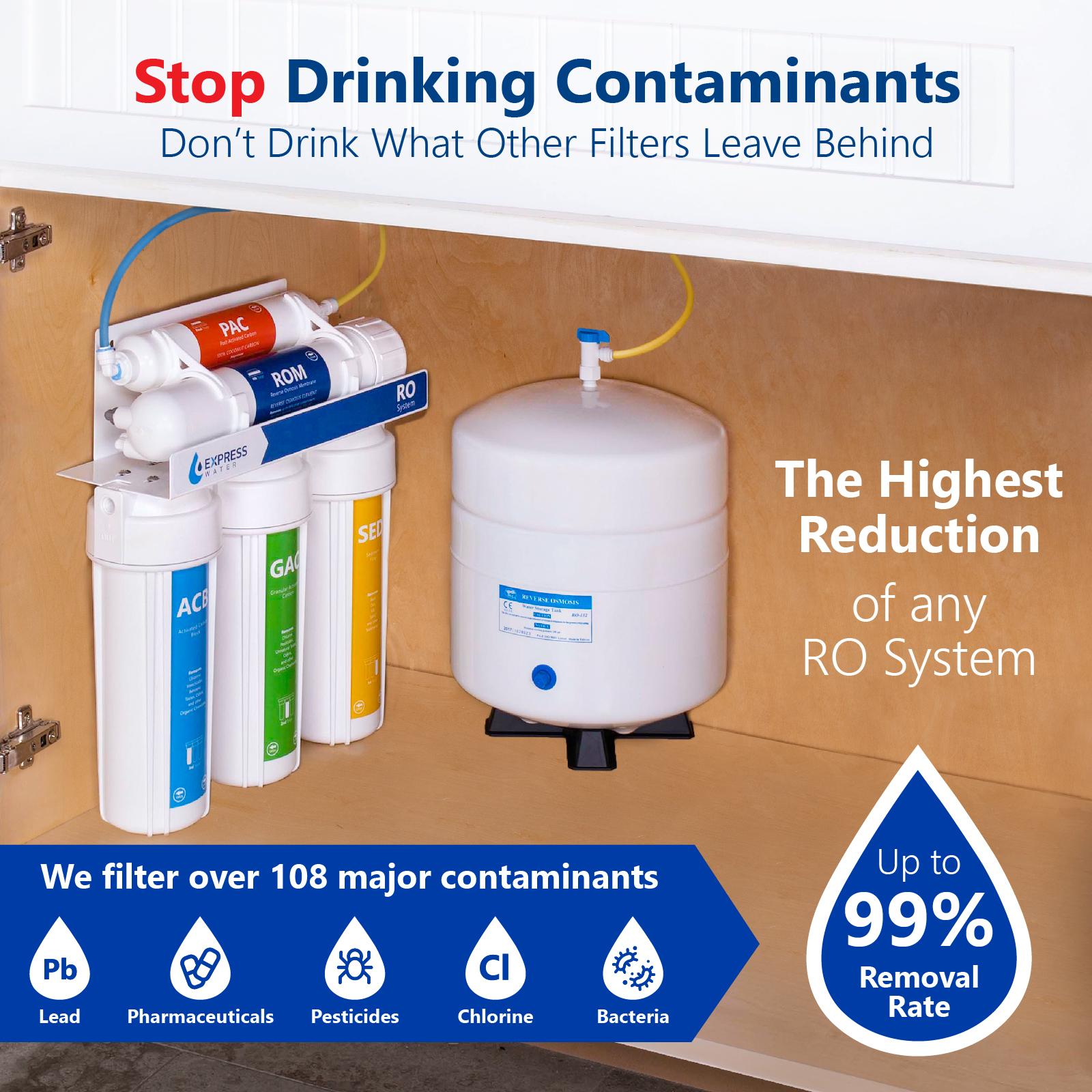 Express Water 5-Stage Under Sink Reverse Osmosis RO Drinking Water Filter System, 50 GPD, Brushed Nickel (Deluxe)
