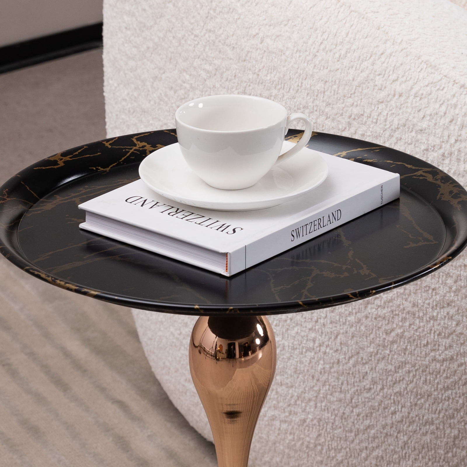 MAYEERTY Mermaid Tail End Coffee Table Round Side Table, Modern Metal Pedestal Table, Minimalist Accent Table for Small Spaces, Drink Martini Table Decoration