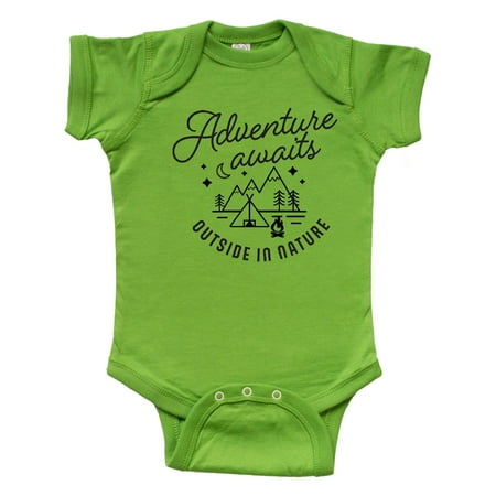 

Inktastic Adventure Awaits Outside in Nature with Tent and Mountains Gift Baby Boy or Baby Girl Bodysuit