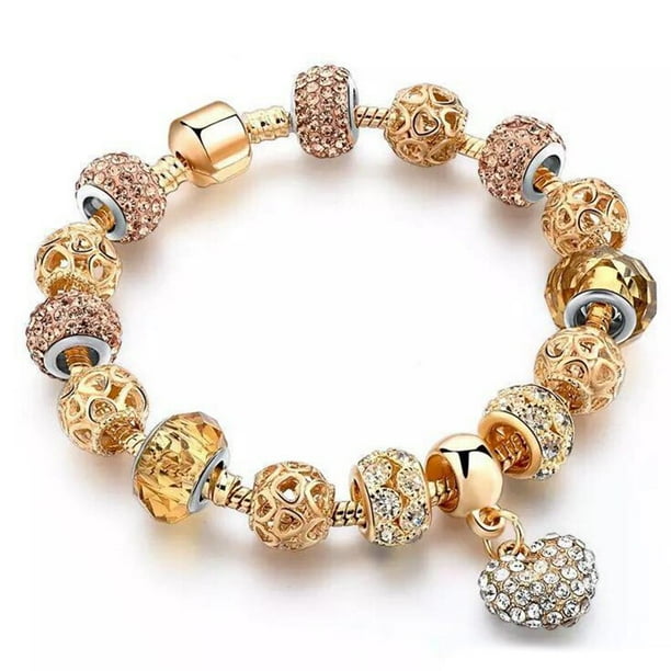 PULSERAS CON ABALORIOS de corazón de cristal para mujer, cadena de serpiente de Color dorado, regalo de joyería para el Día de San Valentín, 2022 Fivean unisex
