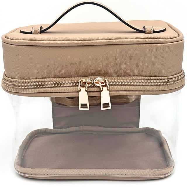 Neceser de maquillaje transparente JAZD, neceser cosmético de viaje, color beige