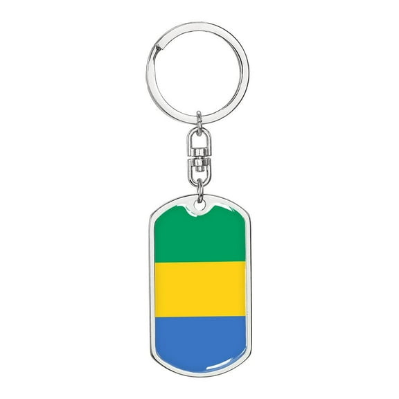 Gabon Flag Keychain Dog Tag Stainless Steel or 18k Gold