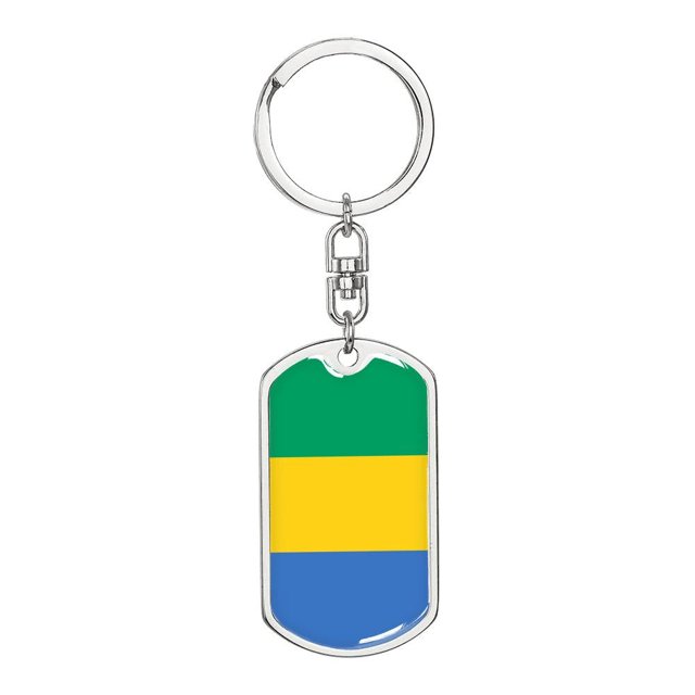 Gabon Flag Keychain Dog Tag Stainless Steel or 18k Gold