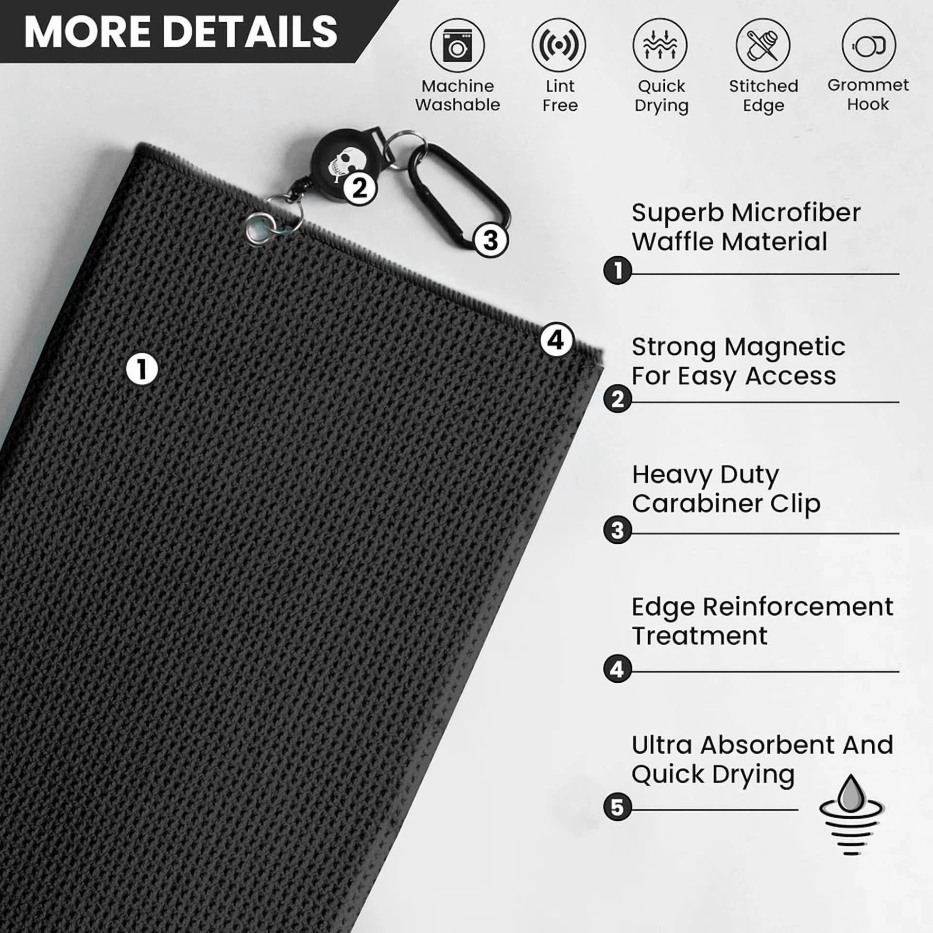 CIRCLE- Golf Towels With Magnetic Carabiner 16X16 Inch Microfiber