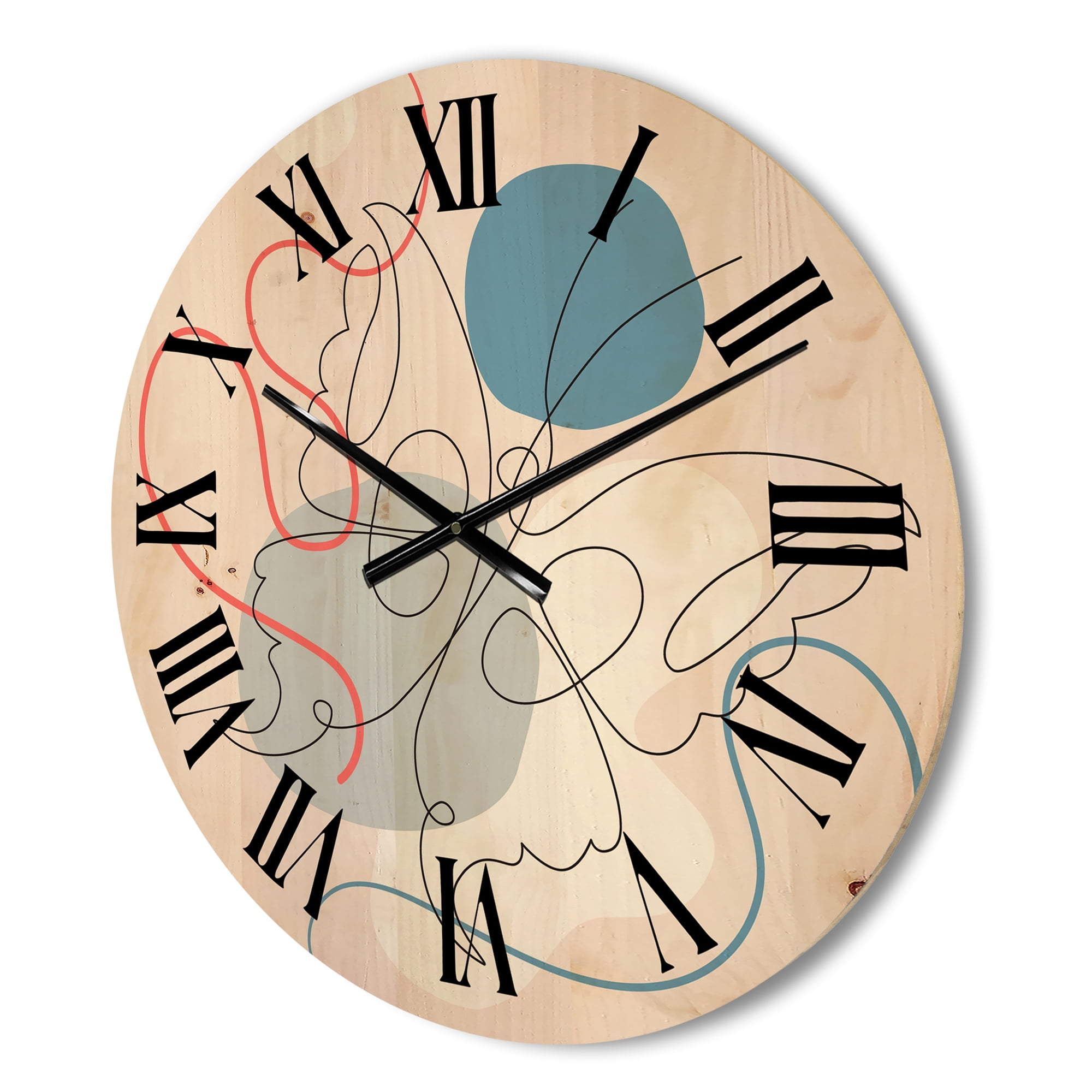 Designart 'Butterfly With One Line Drawing On Cubism Shapes I' Modern Wood Wall Clock