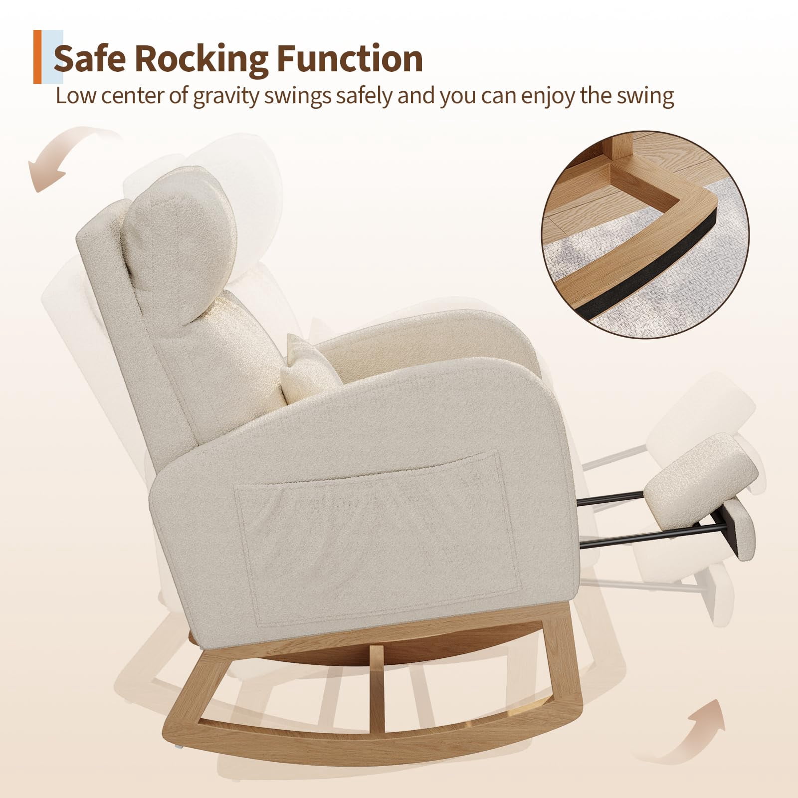 Garderth Nursery Rocking Chair With/Without Footrest,Modern Glider Rocking Chair With Side Pockets And Pillow,Accent Armchair,Nursery Chair For Living Room Bedroom Nursing Room