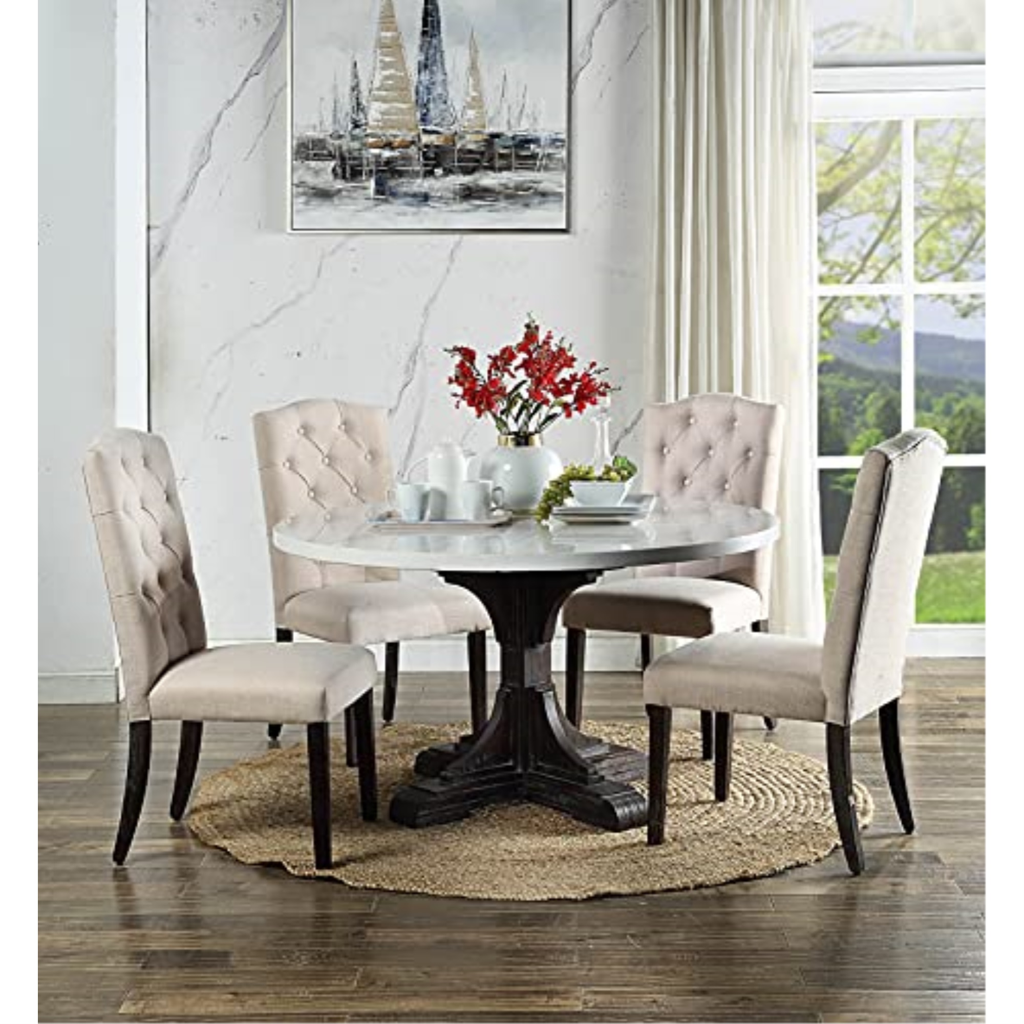 Gerardo Dining Table in White Marble & Weathered Espresso